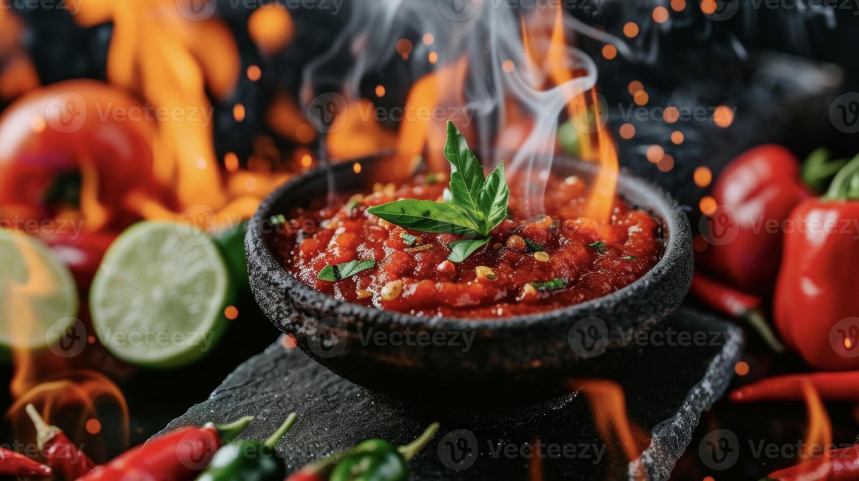 For those who can handle the heat this salsa is a musttry. Made with ghost peppers and surrounded by flames its a truly fiery and flavorful experience photo