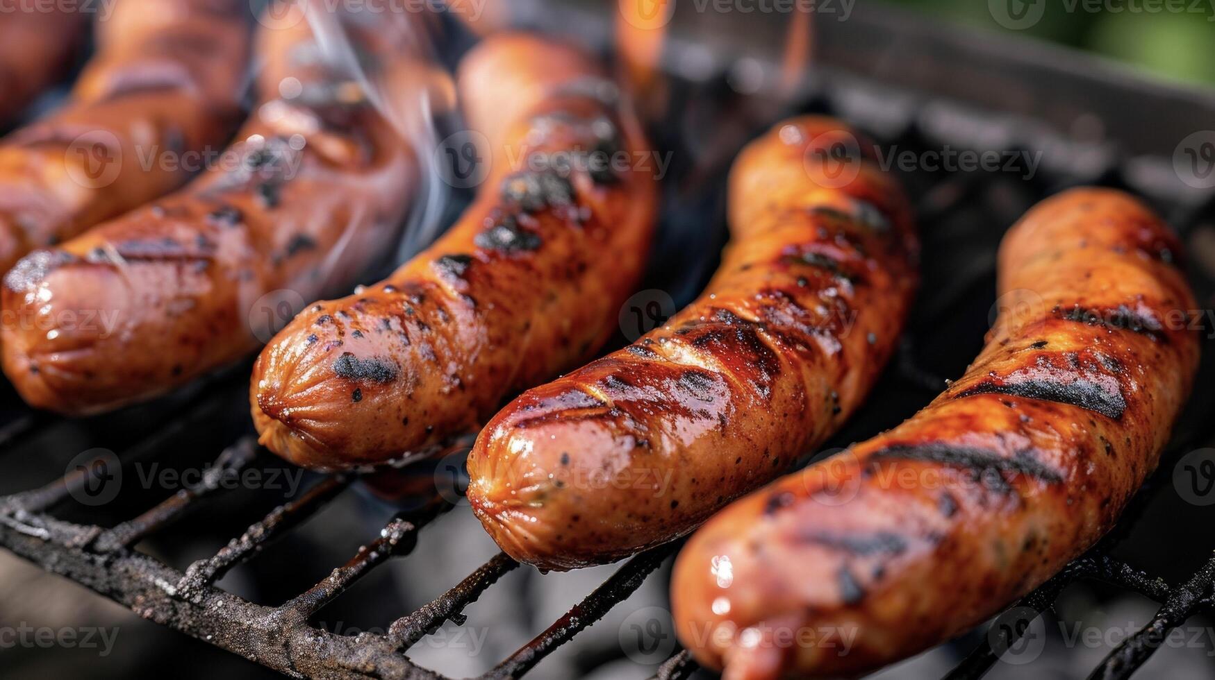 Mouthwatering sausages grilling to a golden brown the charred and crispy edges adding an irresistible crunch to each bite photo