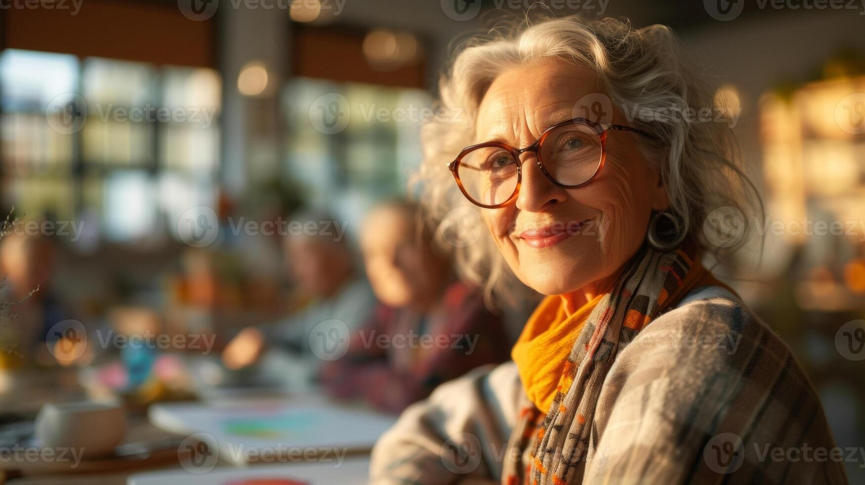 As the sunlight streams through the windows a group of retirees immersed in an art therapy session use their creativity to work through their emotions and find inner peace photo