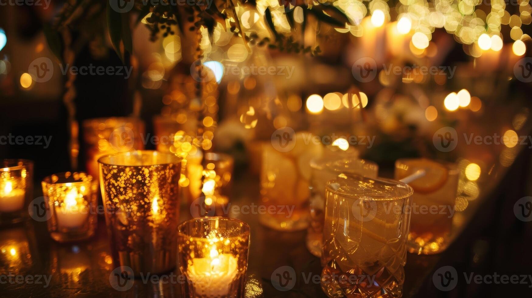 The candles cast a romantic glow on the beautifully crafted drinks being served. 2d flat cartoon photo