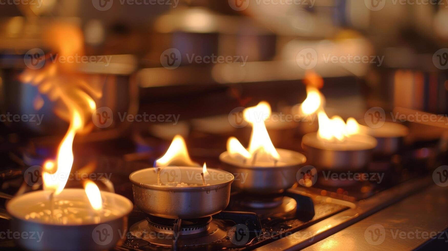 As the competition intensified the candles burned lower and lower symbolizing the passionate energy of the chefs. 2d flat cartoon photo