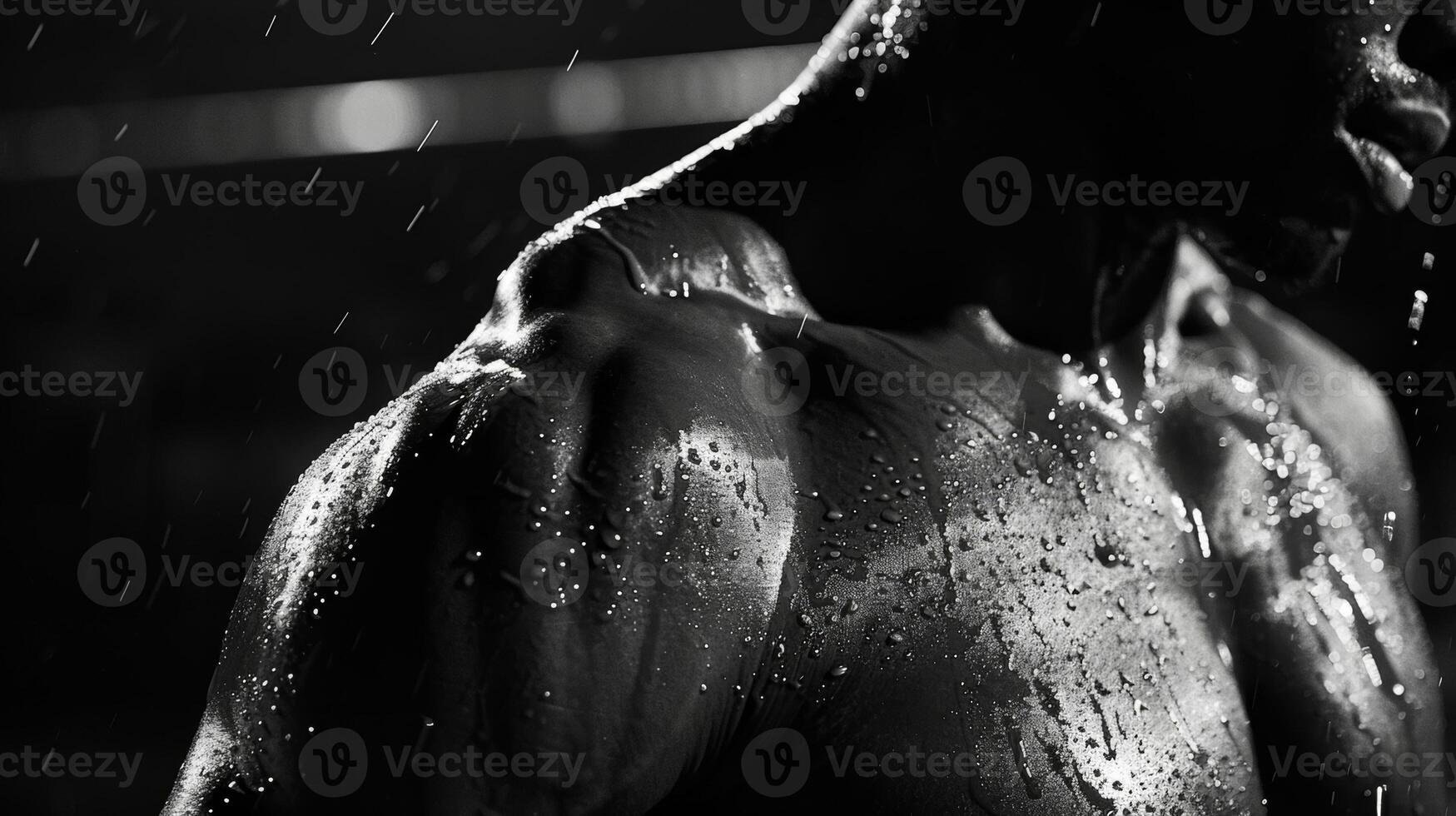 The athletes muscles glisten with sweat highlighting their hard work and dedication to their sport. photo