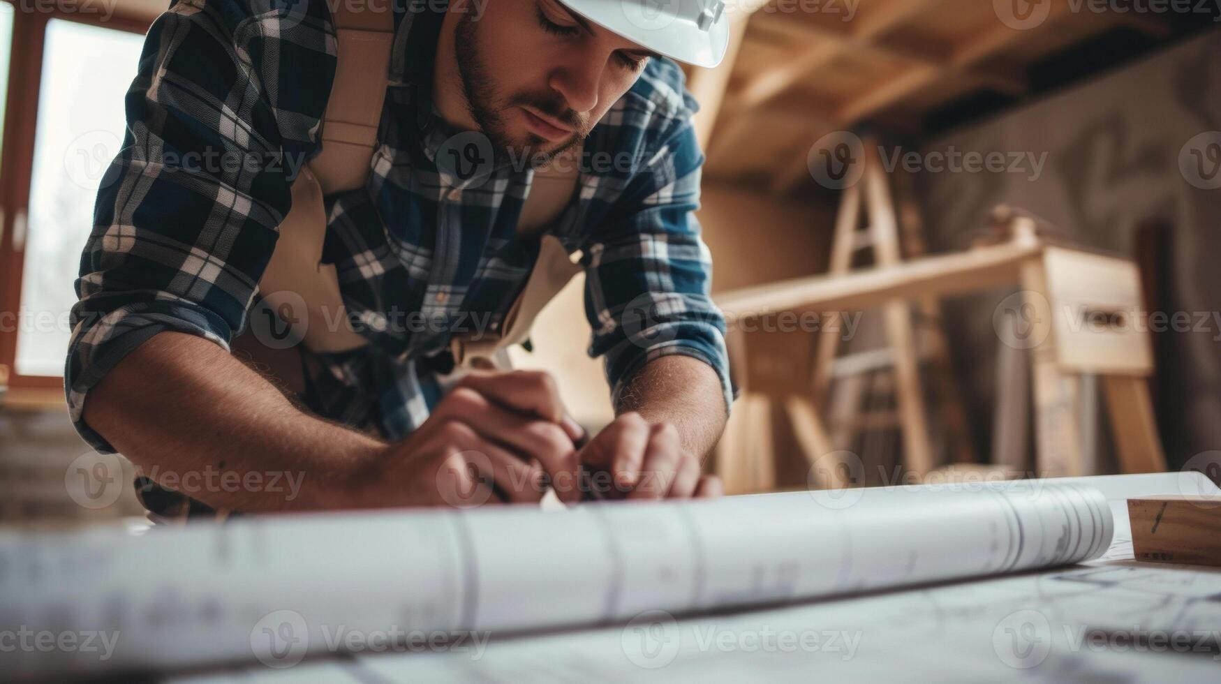 A general contractor meticulously manages the timeline of a home renovation making sure each step of the project is completed on schedule while also communicating any potentia photo