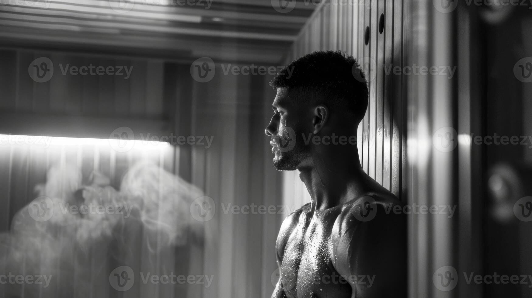 After a grueling game the athlete retreats to the sauna soaking up the heat to soothe aching muscles and promote recovery. photo