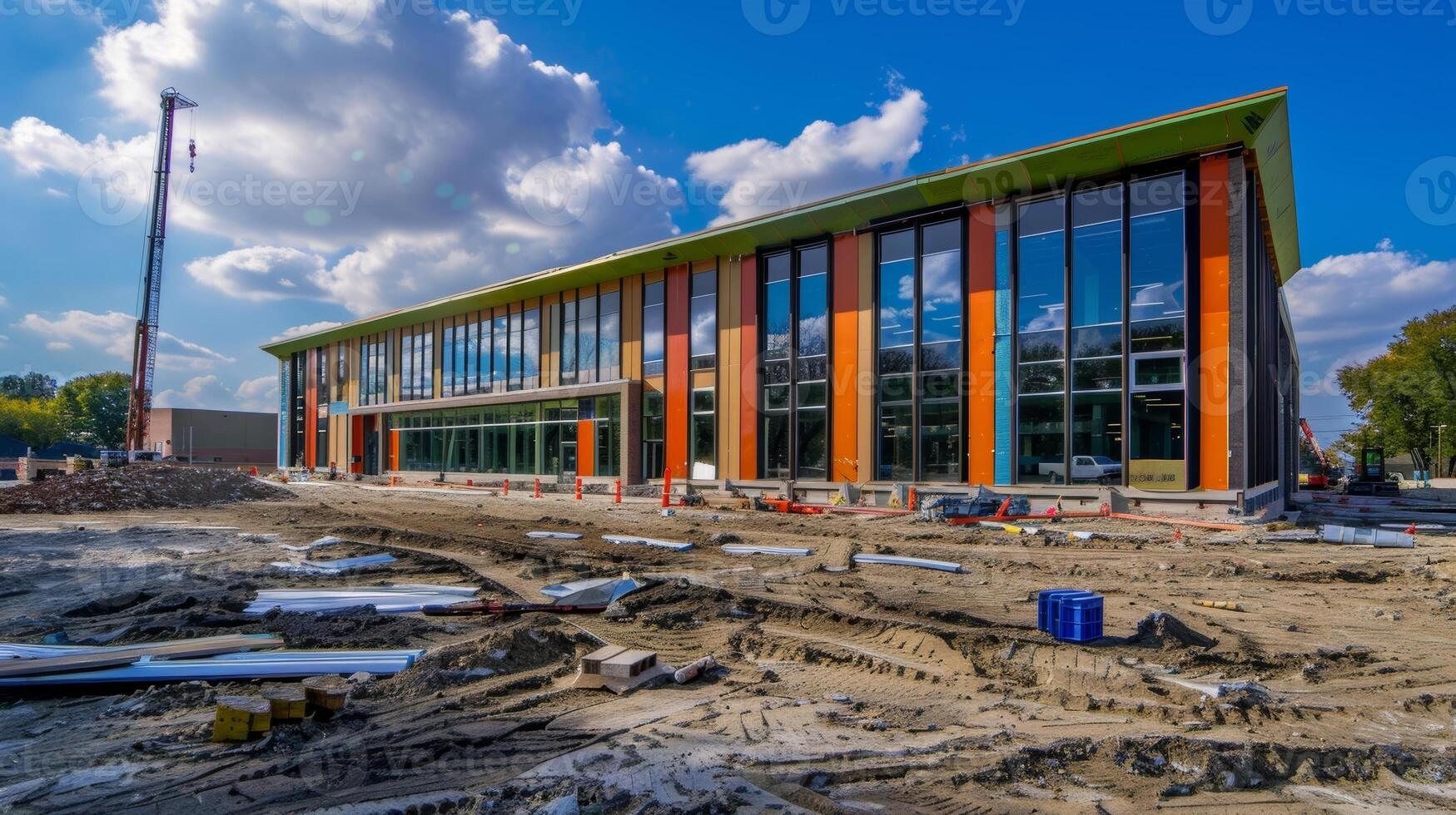 Timelapse of the exterior of the building being painted adding color and final touches photo