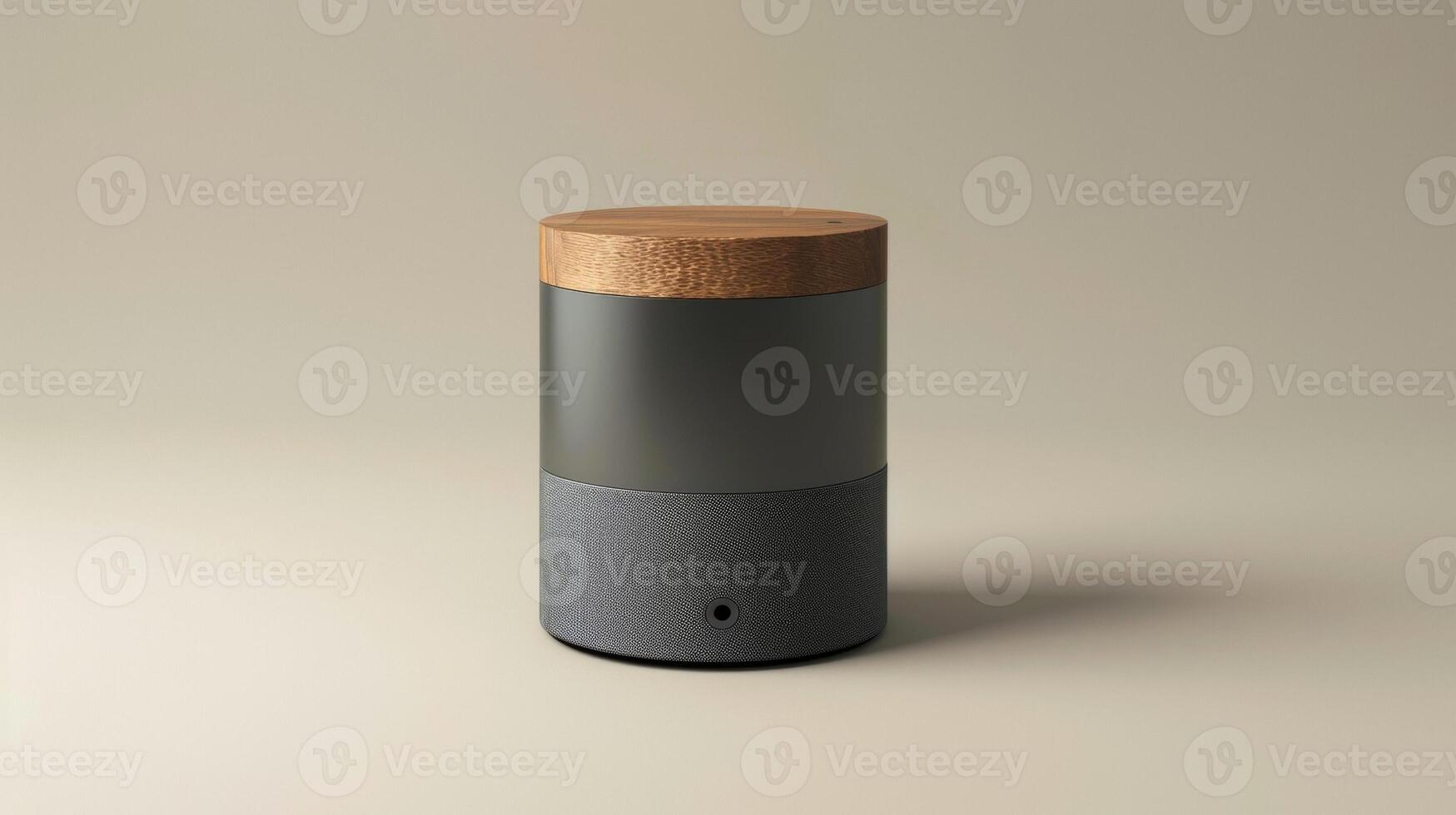 Blank mockup of a minimalist speaker with a mix of metal and wood elements photo