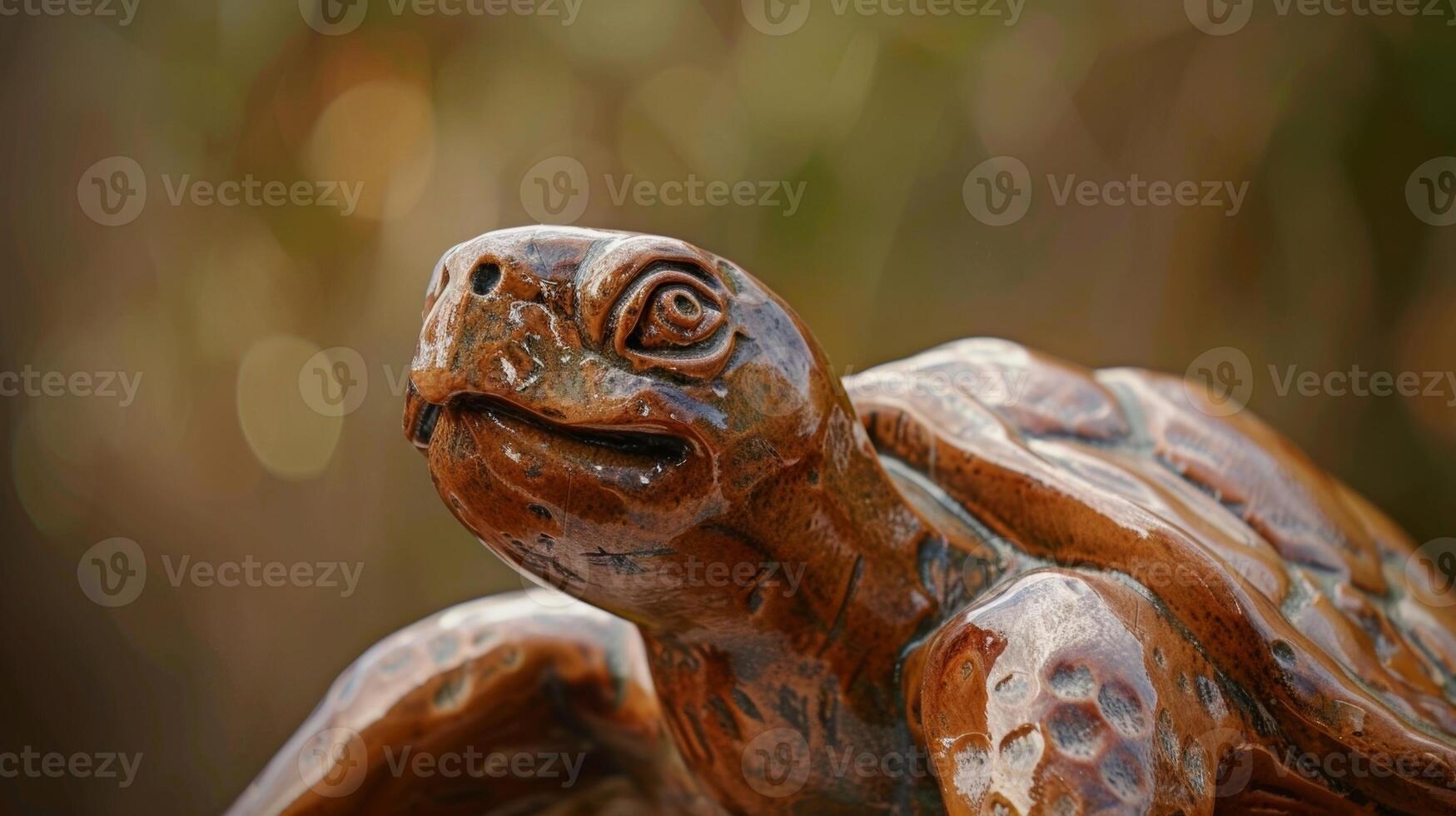 A finished clay sculpture of a turtle with a smooth glossy glazed finish. photo