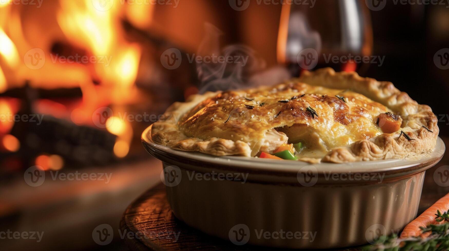 es allí cualquier cosa más consolador que un pollo maceta tarta horneado en un rugido hogar sus relleno de oferta pollo y vegetales rezumando fuera desde debajo el deliciosamente crujiente foto