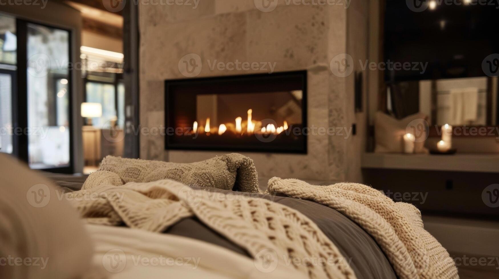 el sorprendentes doble cara hogar en el Maestro suite crea un romántico y acogedor atmósfera Perfecto para frío noches 2d plano dibujos animados foto