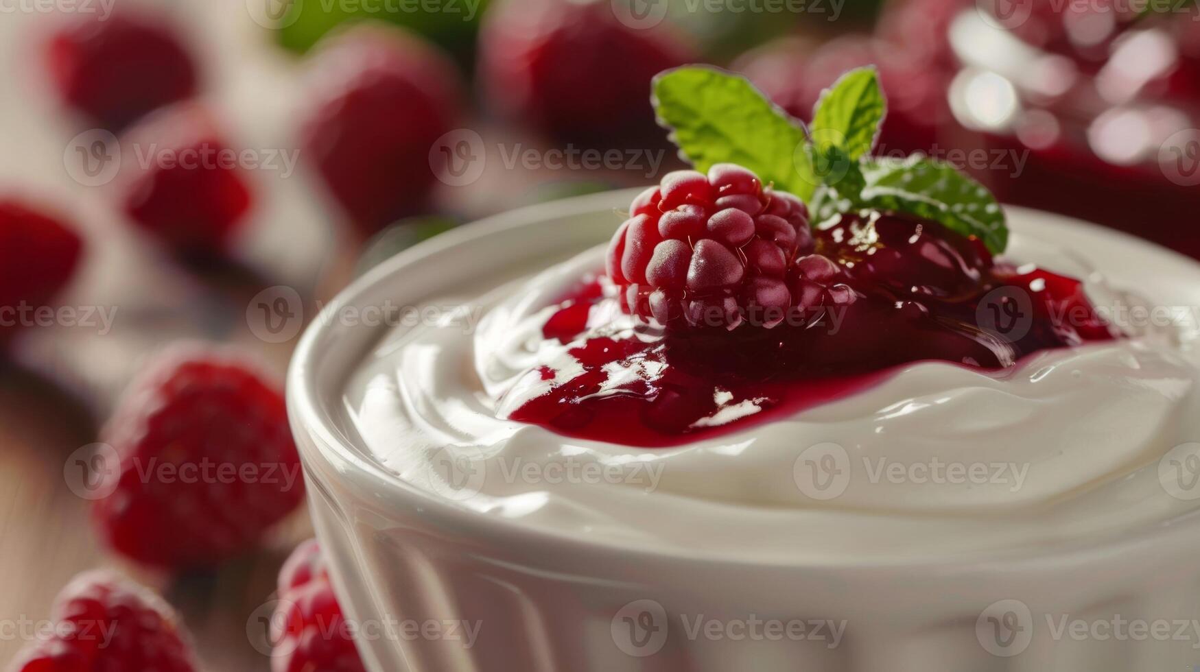 Tasty yoghurt with jam as background, closeup photo