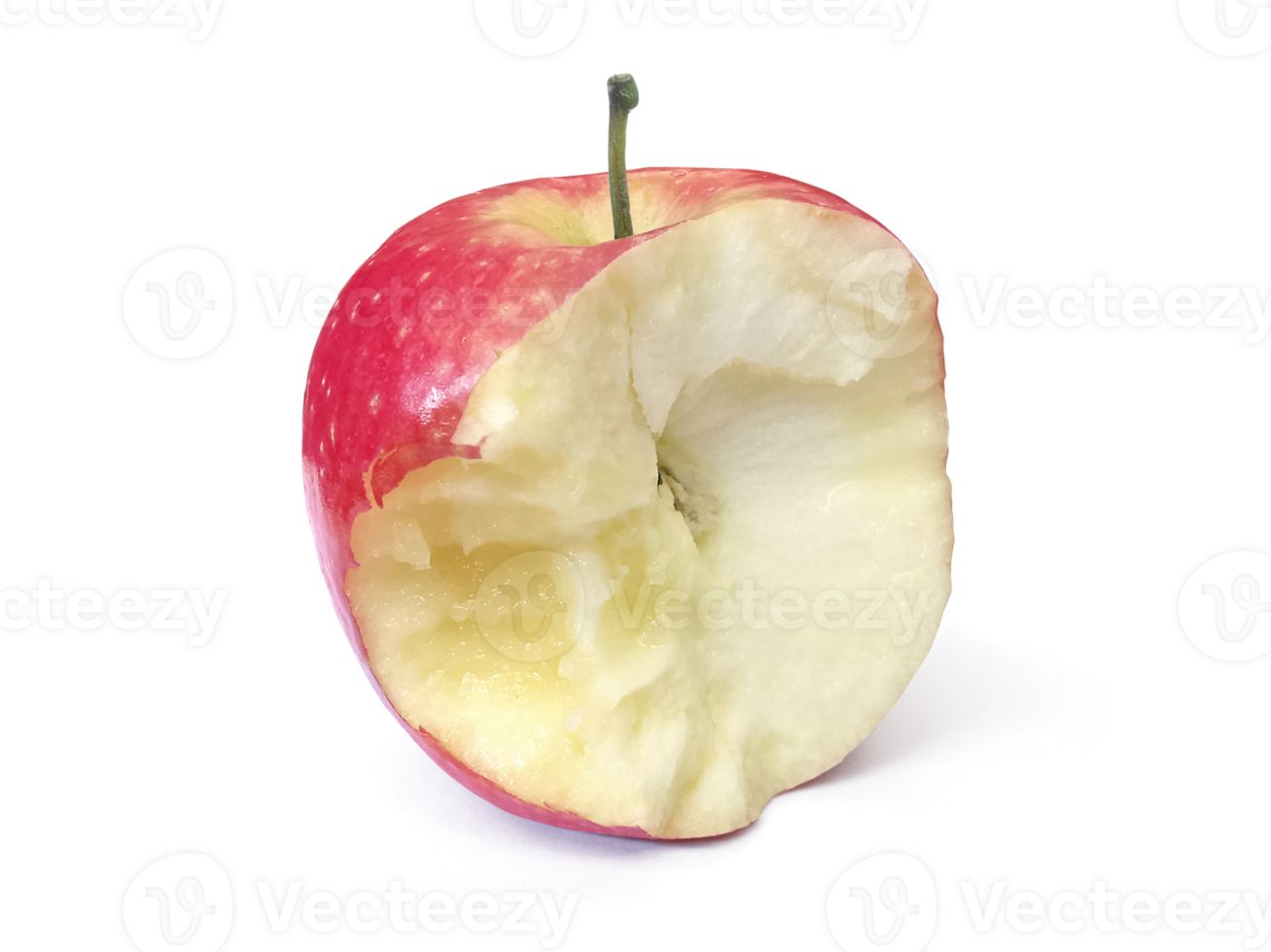 Red apple with missing a bite. transparent background png