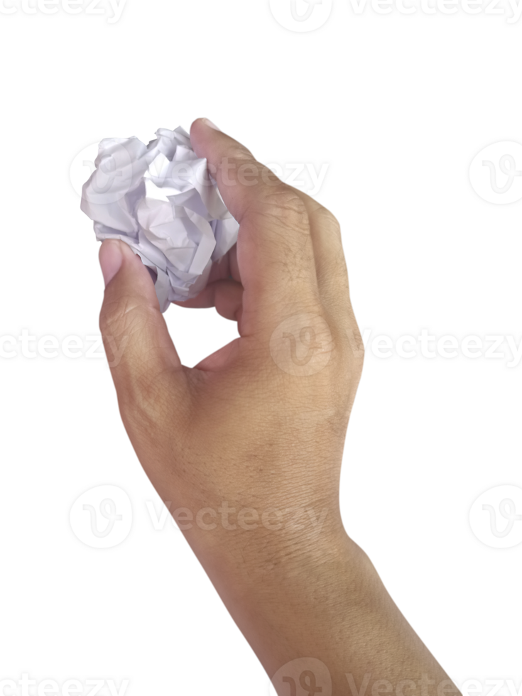 Paper ball in hand. Junk paper with wrinkled, transparent background png
