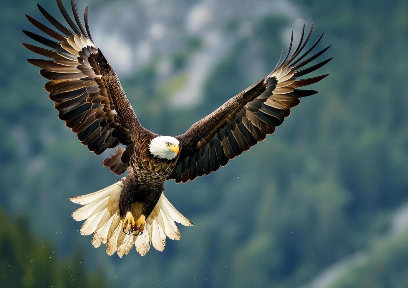 An eagle flying in pursuit of prey, showing the grandeur of nature and aerial mastery. photo