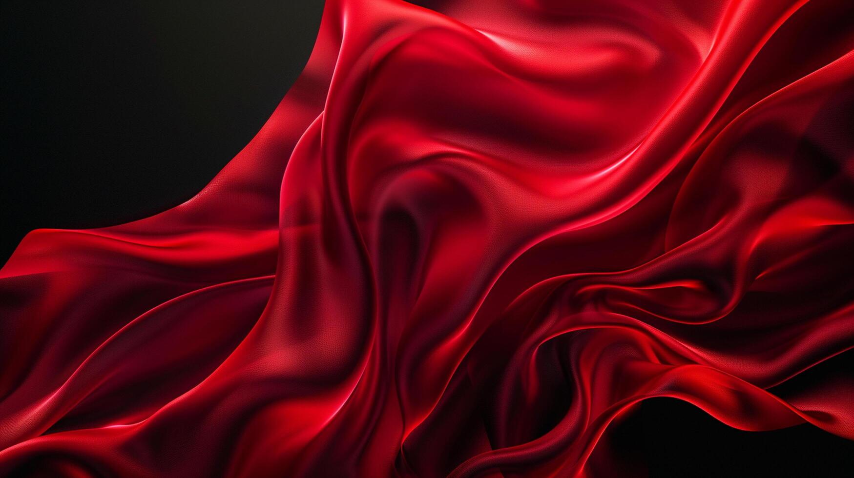 Red silk satin fabric abstract on black background generated by AI. photo