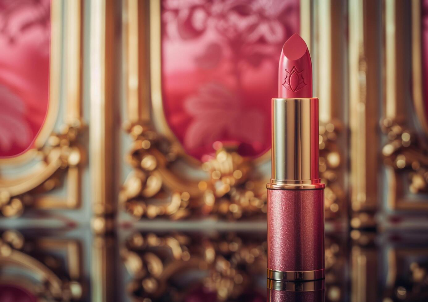 Pink lipstick on luxury background generated by AI. photo