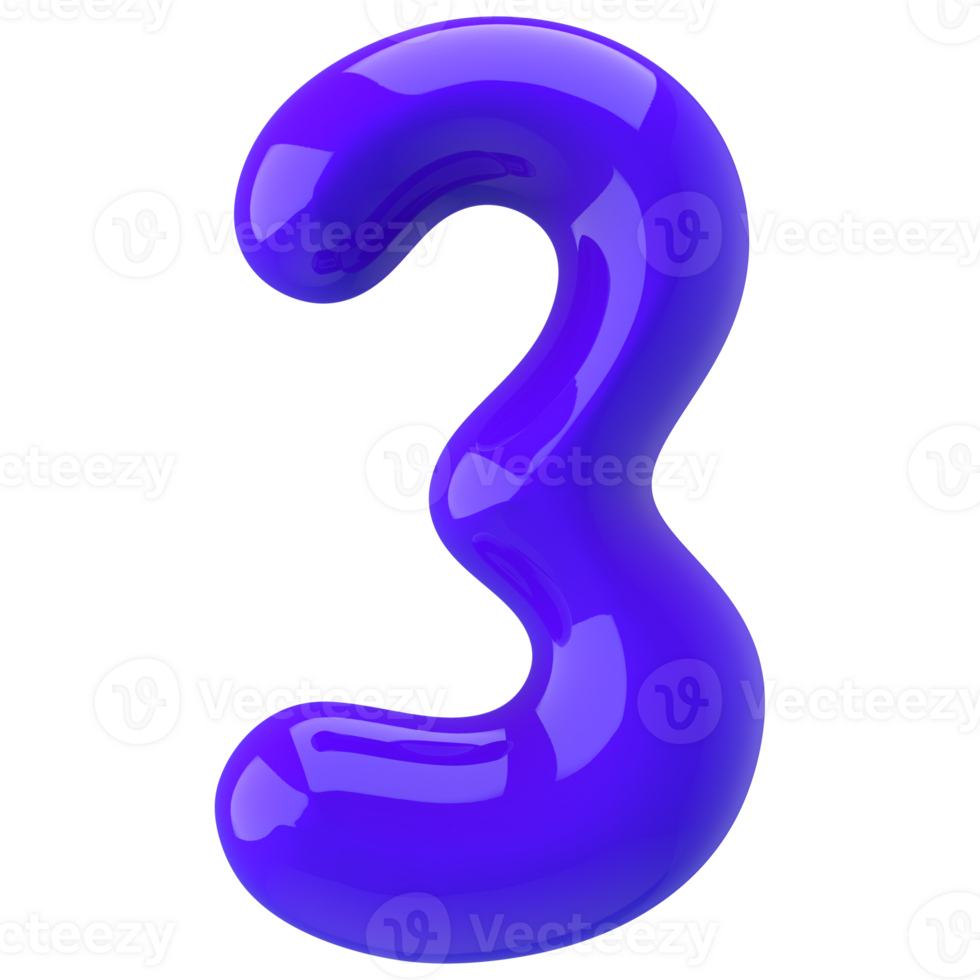 3 Number 3D Rendering png