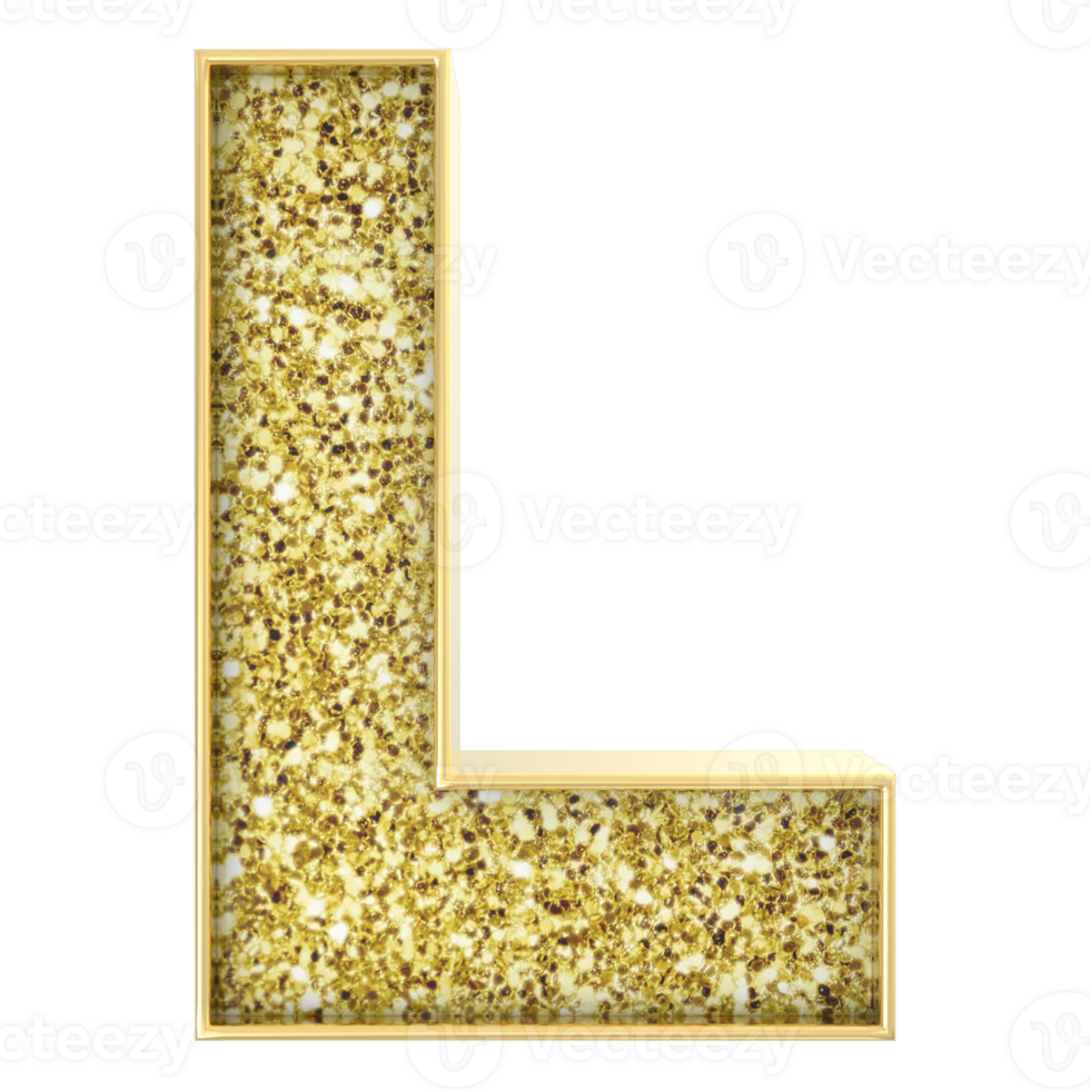L Font Gold 3D Render png