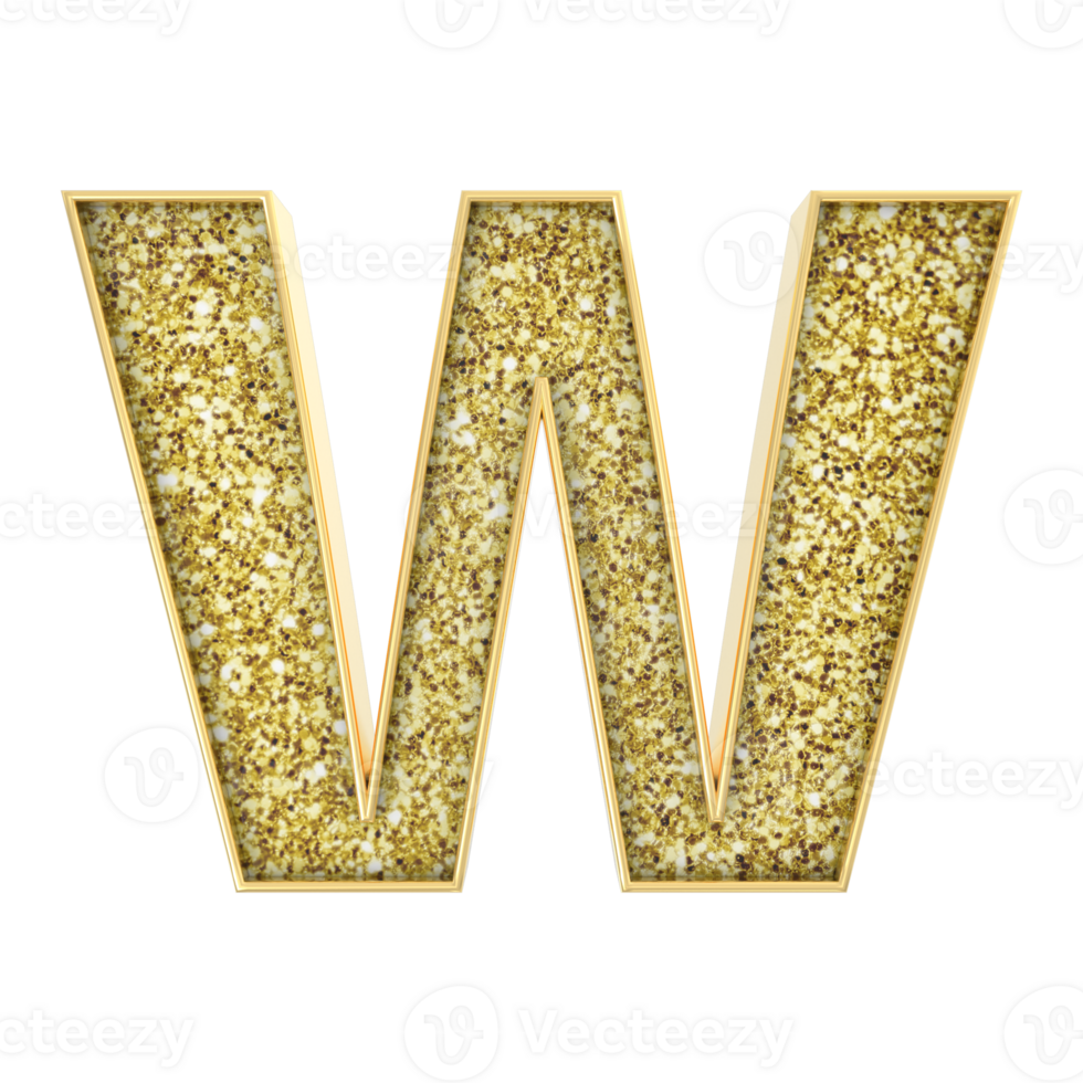 W Font Gold 3D Render png