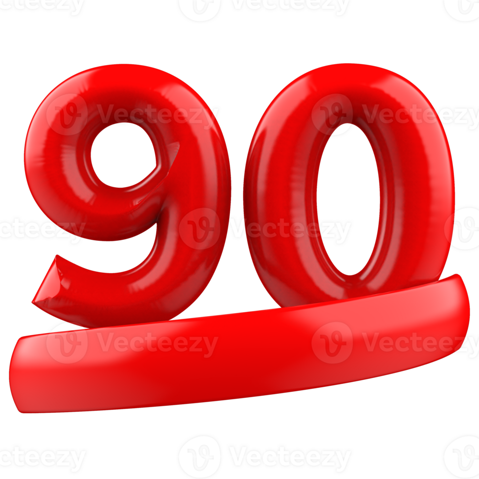 90 Red Number 3D Render png