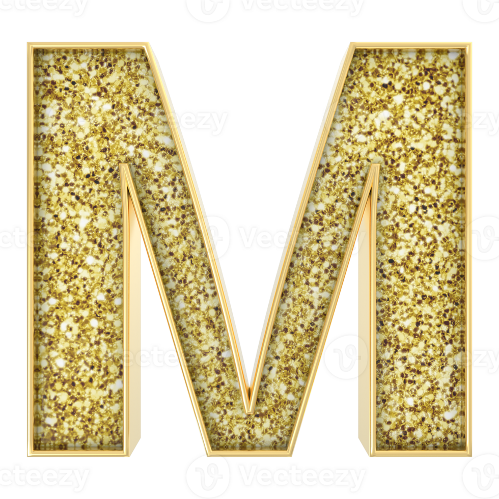 M Font Gold 3D Render png