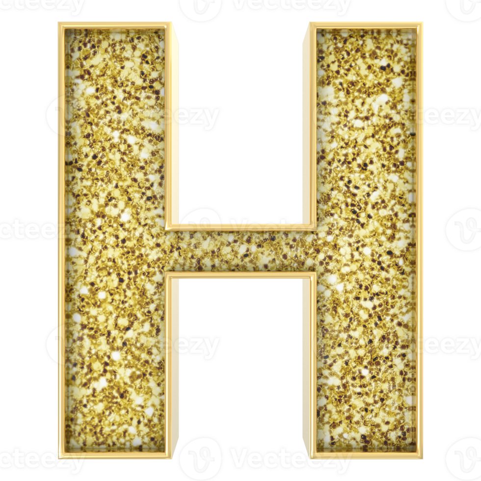 H Font Gold 3D Render png