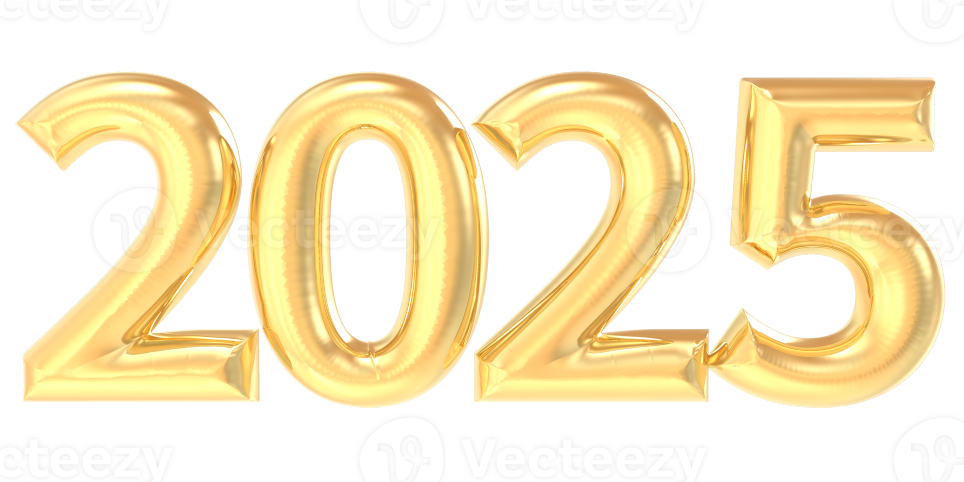 Happy New Year 2025 Gold 3D Number png