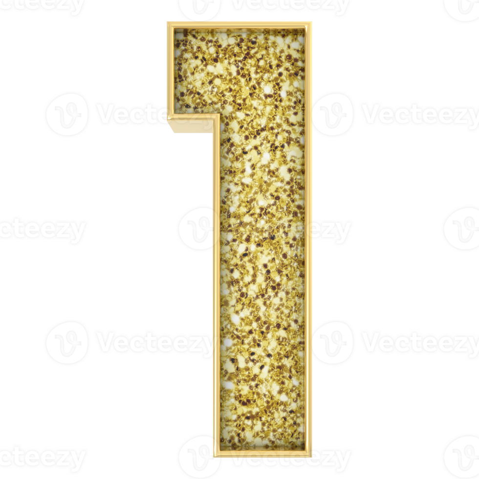 1 Number Gold 3D Render png