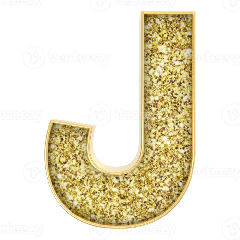 J Font Gold 3D Render png