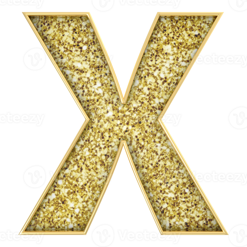 X Font Gold 3D Render png