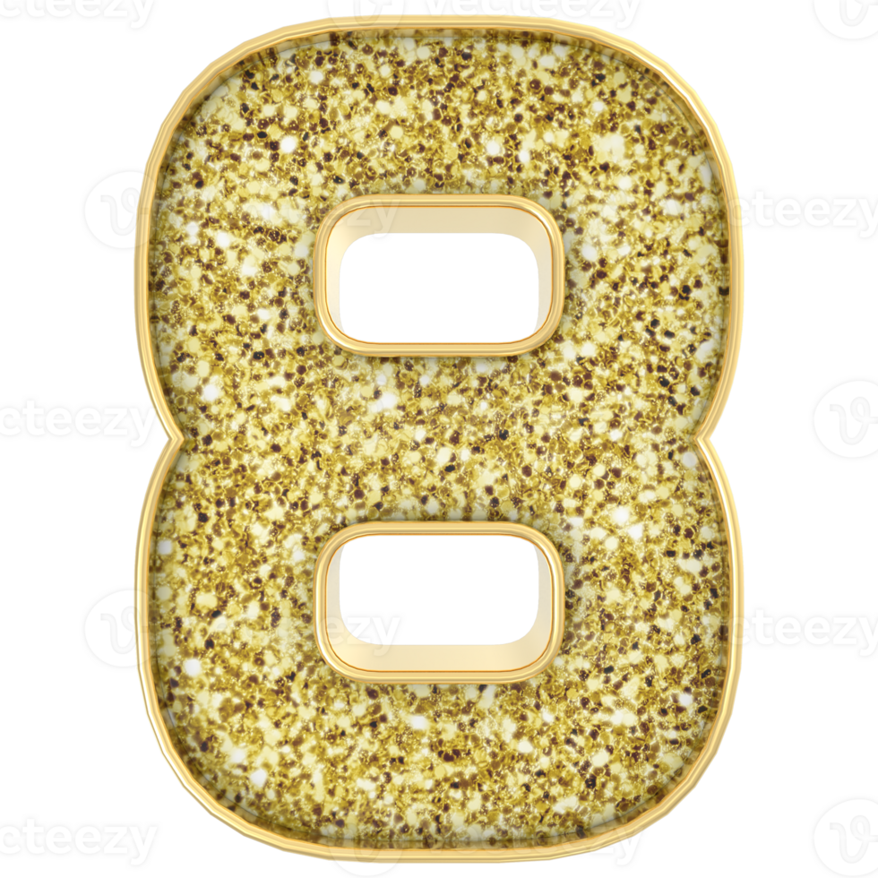 8 Number Gold 3D Render png