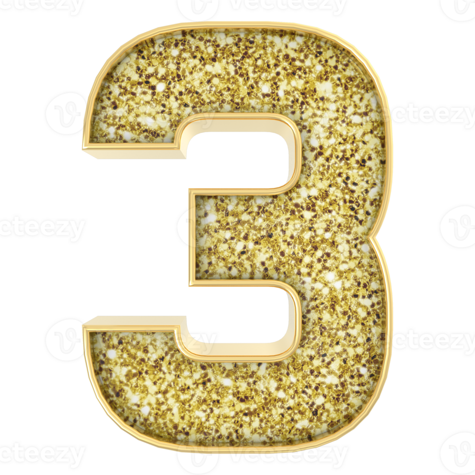 3 Nummer Gold 3d machen png