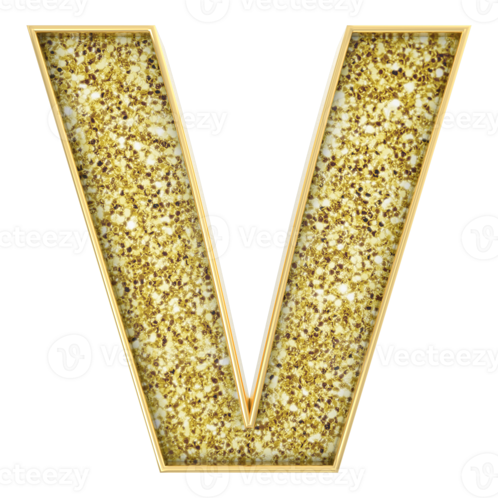 V Font Gold 3D Render png