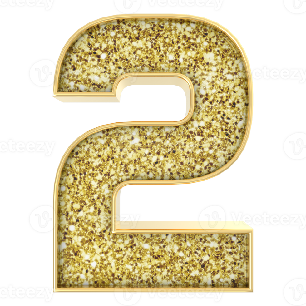 2 Number Gold 3D Render png