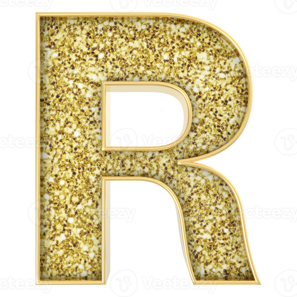 R Font Gold 3D Render png