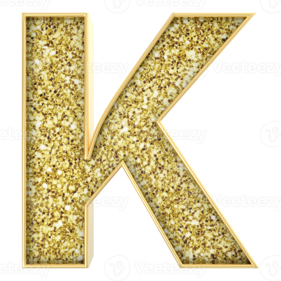 K Font Gold 3D Render png