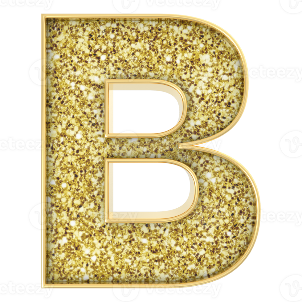 B Font Gold 3D Render png