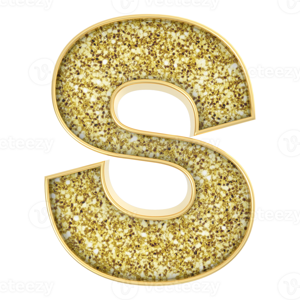 S Font Gold 3D Render png