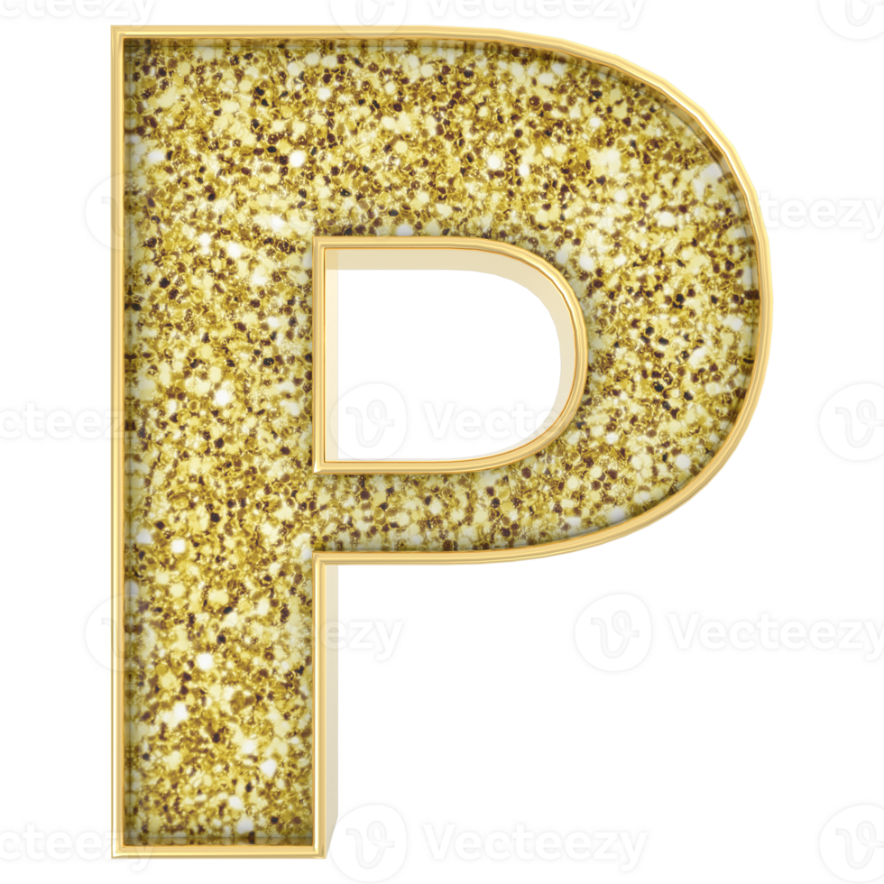 P Font Gold 3D Render png