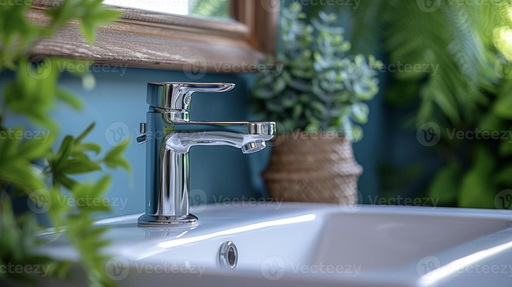 A closeup of a sleek chrome faucet mounted on a pristine white sink bringing a modern touch to a bathroom renovation photo