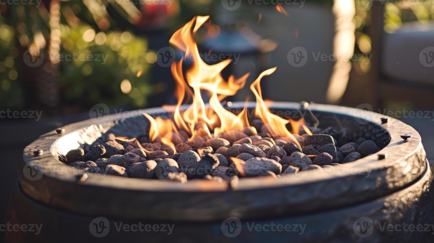 The crackling flames of the fire pit create a warm and inviting ambiance perfect for cozy gatherings with friends and family. 2d flat cartoon photo