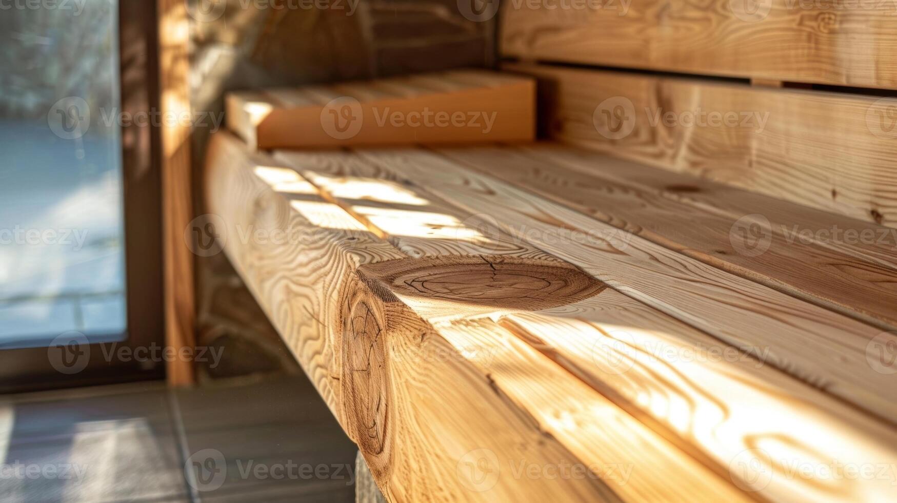 el saunas de madera bancos proporcionar un cómodo Mancha para el atleta a sentar y relajarse su cuerpo derritiendo dentro el calor. foto