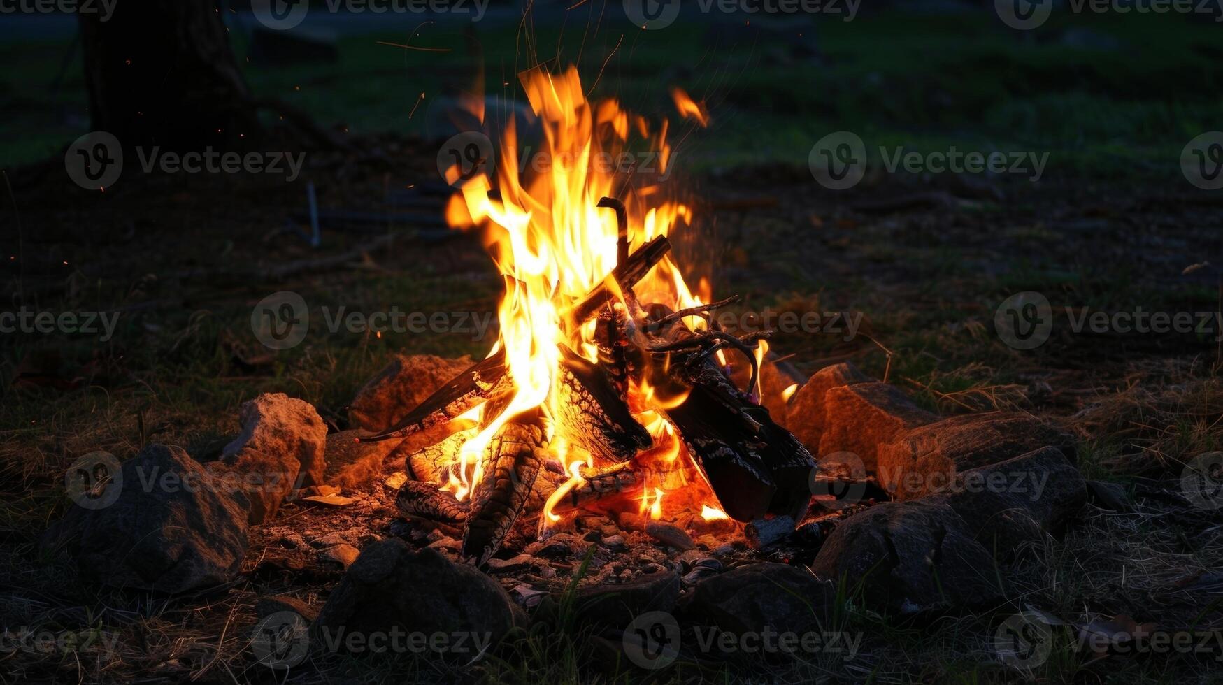 The crackle of the fire mixes with the sound of crickets in the distance photo