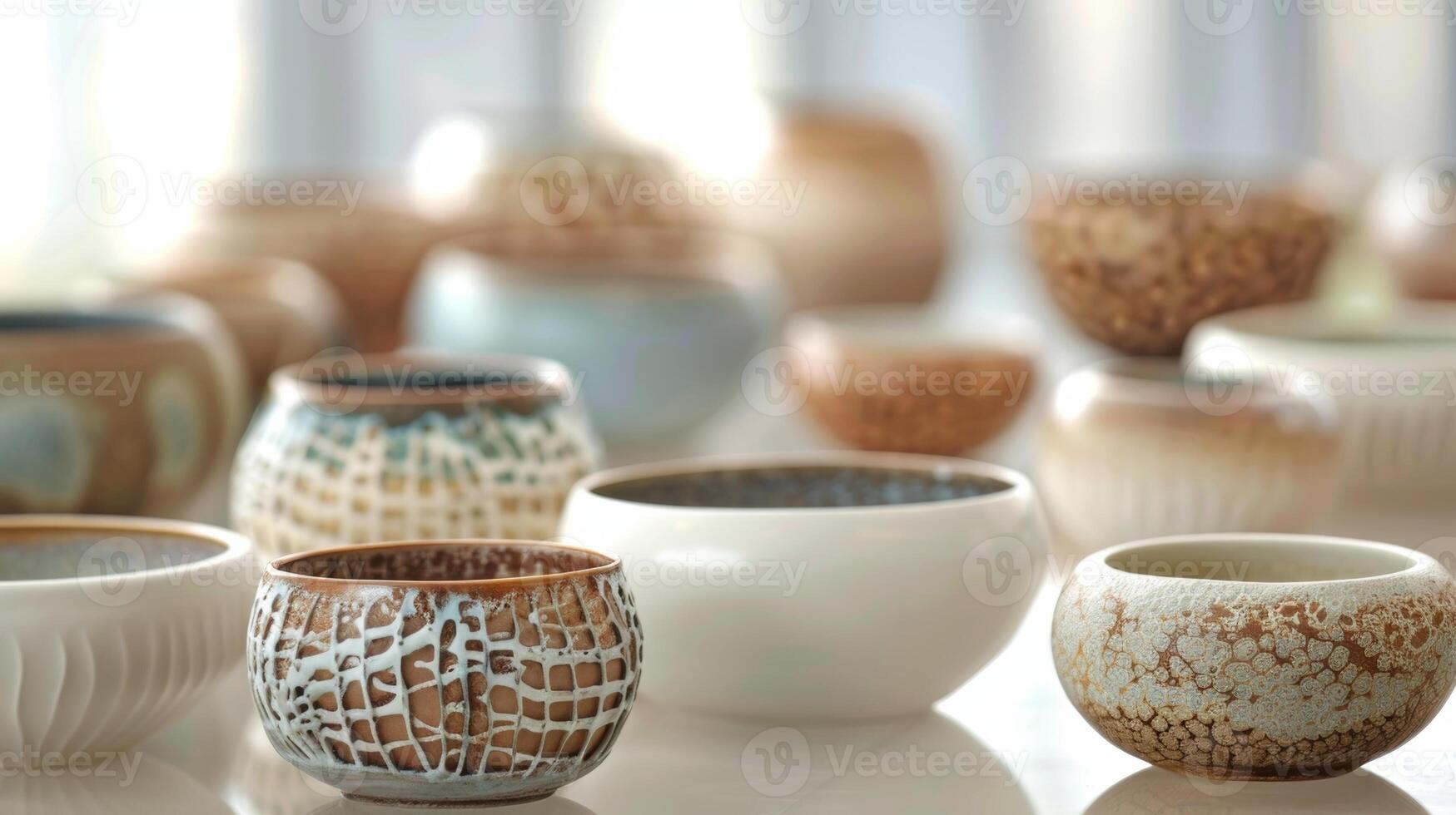 A variety of pottery pieces each with a different porcelain veneer application showcasing the versatility of this technique. photo