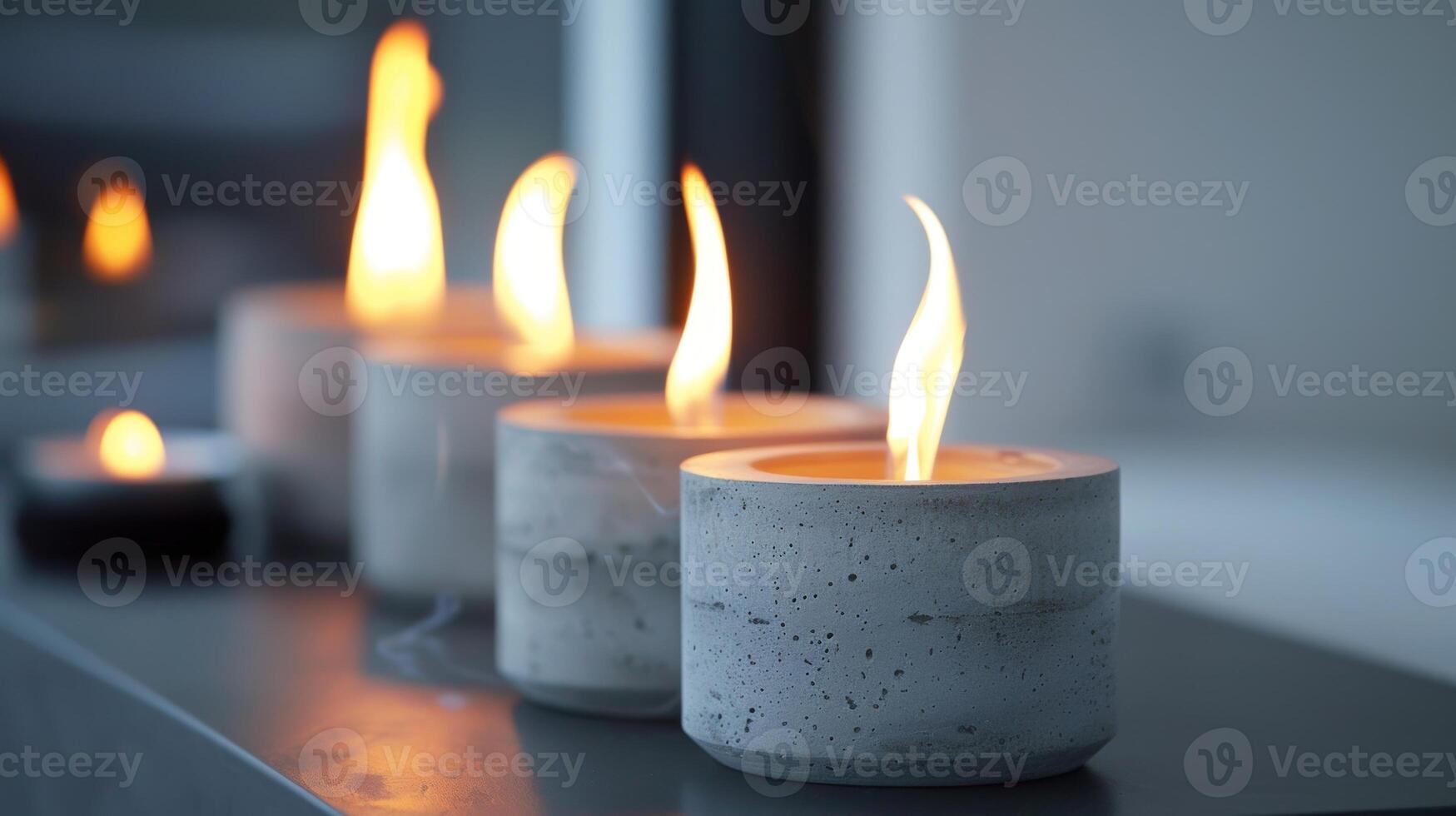 The flames dance delicately in the industrialchic concrete holders creating a mesmerizing display of light and shadow. 2d flat cartoon photo