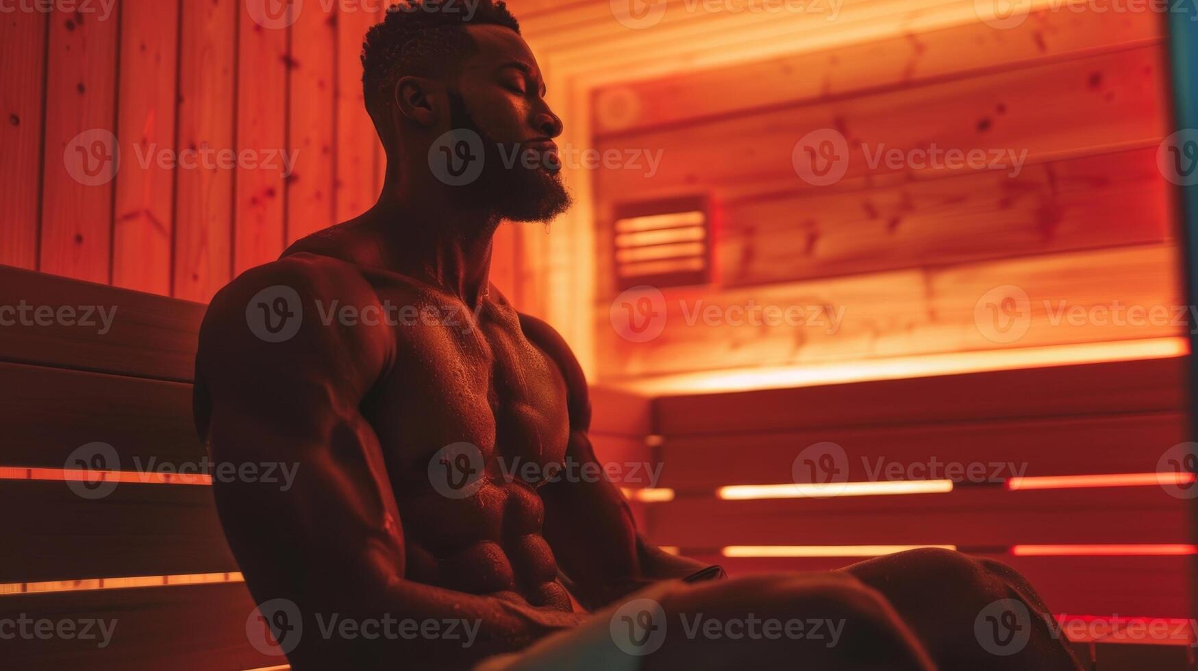 A photo of a weightlifter using a sauna emphasizing how saunas can increase muscle relaxation and mobility for better weightlifting form.