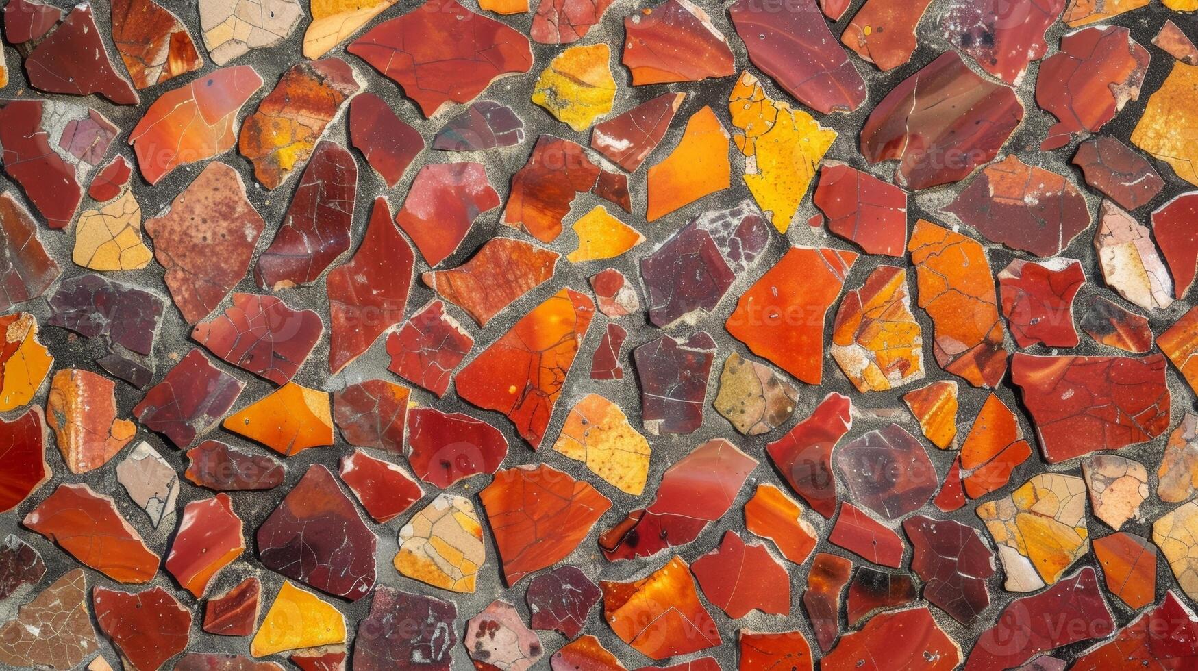 A beautiful marbled clay mosaic with shades of red orange and yellow blending seamlessly. photo