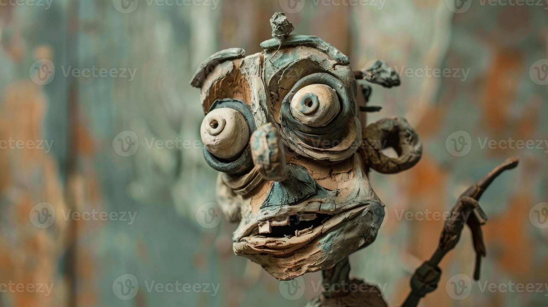 An intricate clay puppet complete with movable limbs and detailed facial features ready to be animated with precision. photo