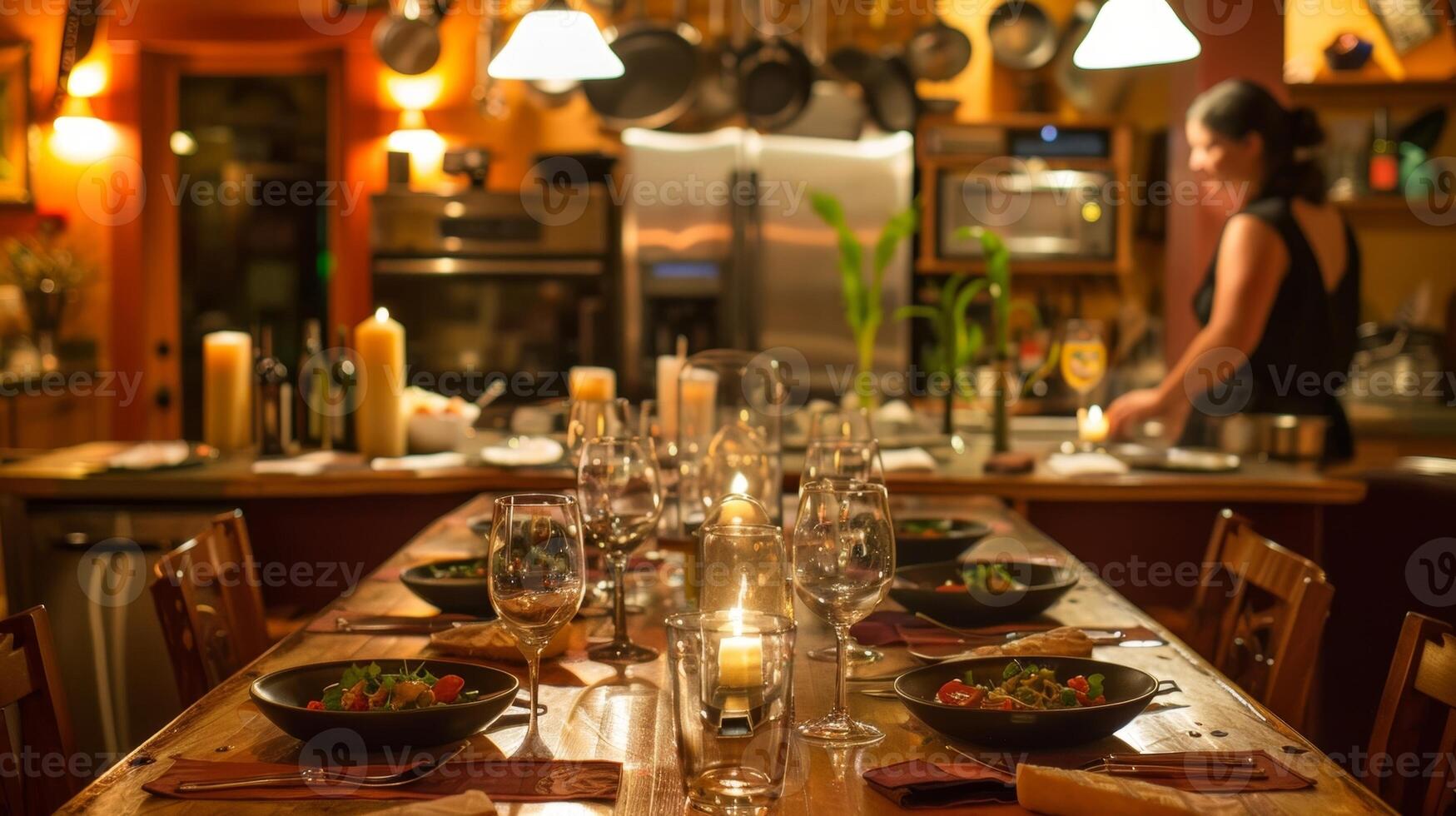 The cozy and intimate setting of the candlelit cooking class allows for personalized instruction and a unique learning experience. 2d flat cartoon photo