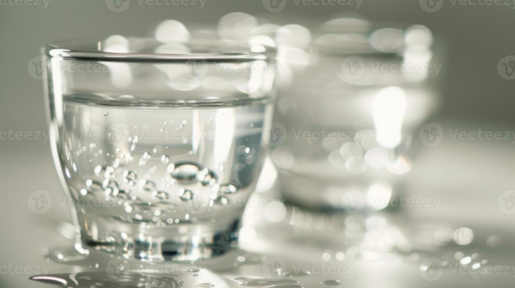 Glasses filled with clear colorless liquid that resembles vodka but without the alcoholic content giving guests the option for a nonalcoholic alternative photo