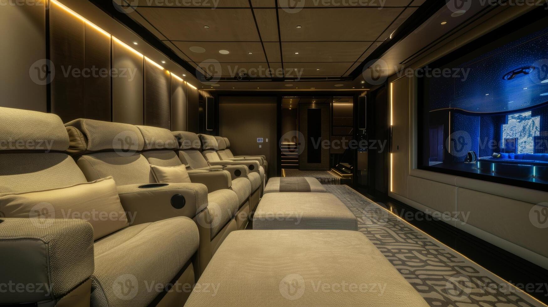 A media room equipped with a stateoftheart home theater system complete with voiceactivated controls and adjustable seating photo